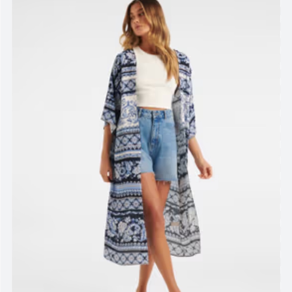CATO Navy Blue Hooded Bohemian Duster Open Front Cardigan Size Medium